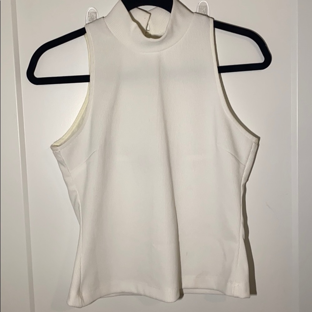 White mock neck blouse